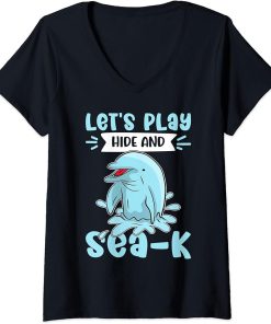 Womens Dolphins: Let"s Play Hide And Sea-k V-Neck T-Shirt