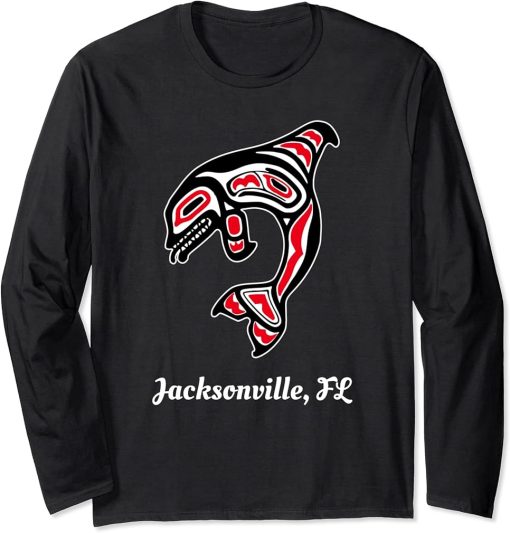 Native American Jacksonville Florida Red Orca Killer Whale Long Sleeve T-Shirt