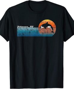 Vintage Fakarava, French Polynesia Retro 80s Orca Sunset T-Shirt