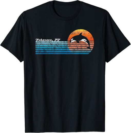 Vintage Fakarava, French Polynesia Retro 80s Orca Sunset T-Shirt